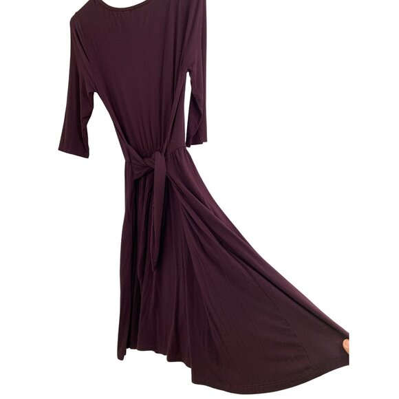 Matilda Jane Womens Burgundy 3/4 Sleeve Dress With Attached Belt & Elastic Waist - Picture 6 of 9